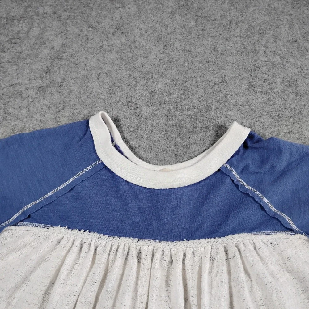 We The Free People Womens XS Friday Fever Blue White Bell Sleeve Boho Top